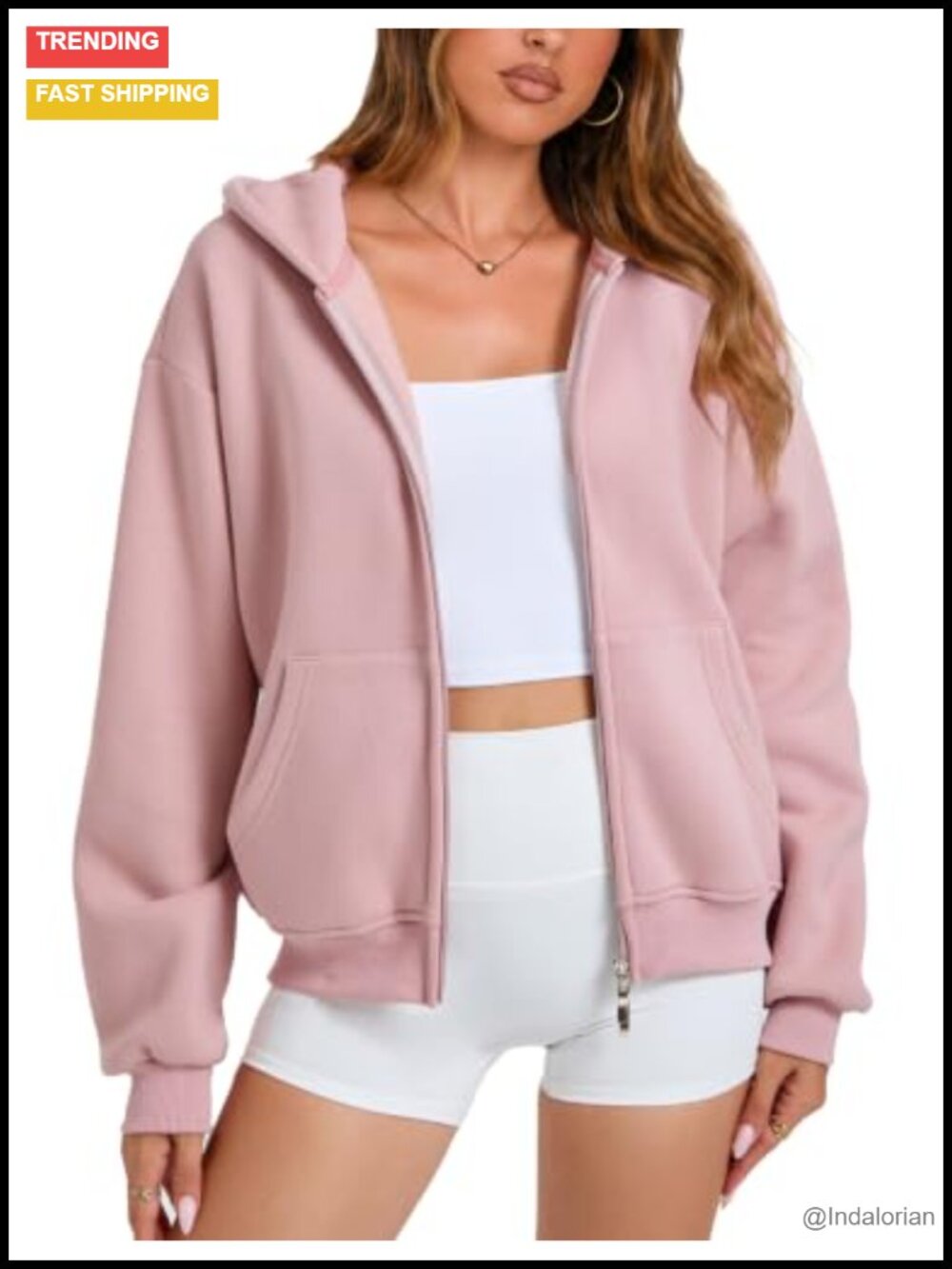 Women's Cropped Zip Up Fleece Hoodie Two-Way Zipper Jacket